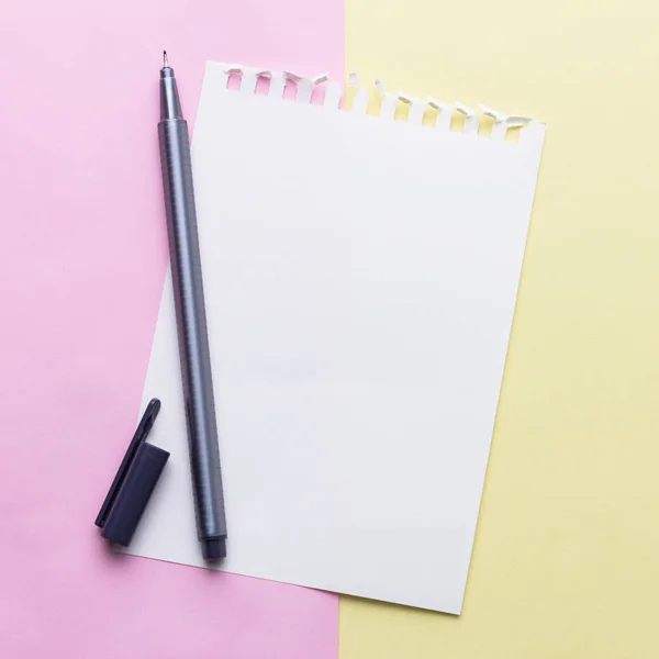 Leeres Papier und Stift auf Pastell-Hintergrund — Stockfoto