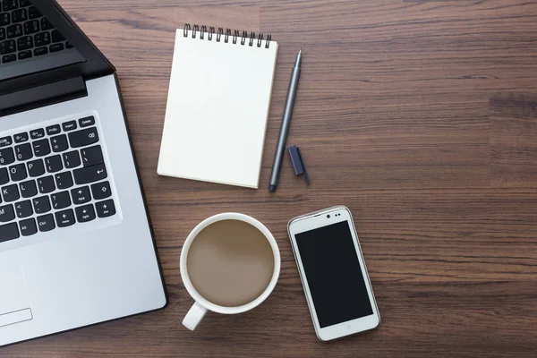 Office desk and accessory with copy space in top view — Stock Photo, Image