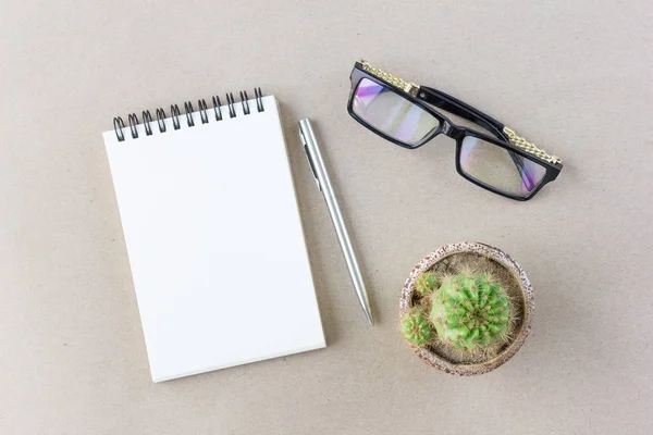 Office equipment on brown background in top view — Stock Photo, Image