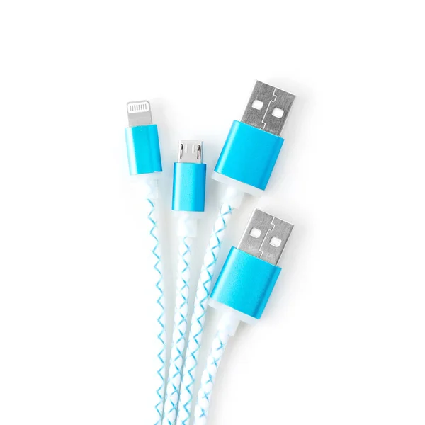 USB charging cables for smartphone and tablet on white