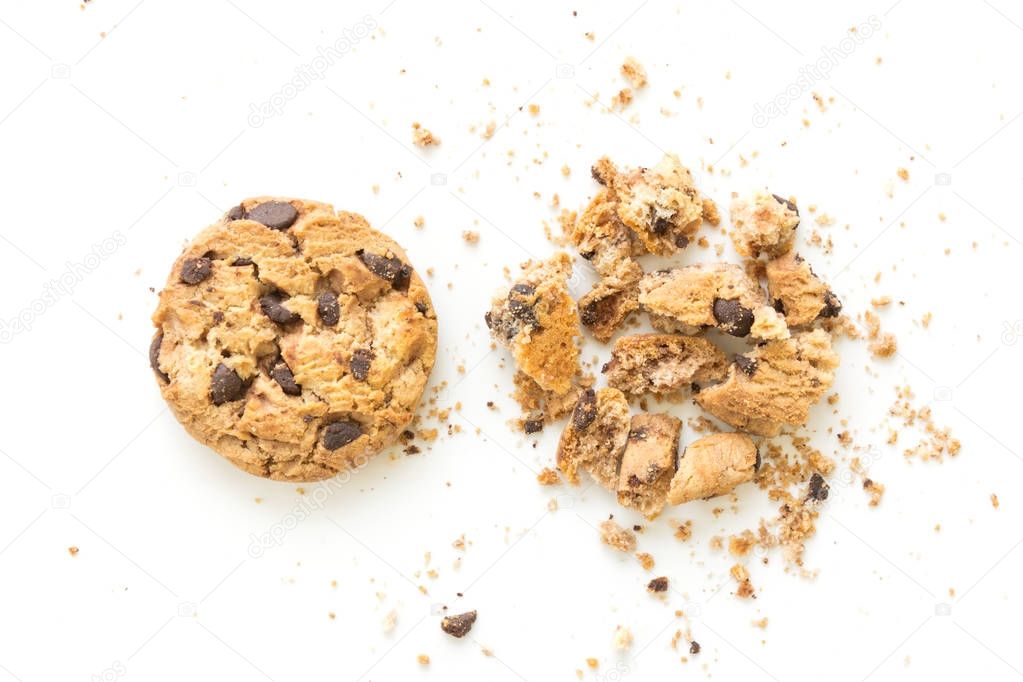 broken homemade cookies on white background
