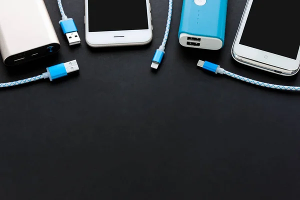 USB charging cables for smartphone and tablet in top view