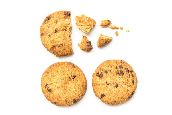 Homemade chocolate chip cookies on white background in top view — Stock Photo, Image