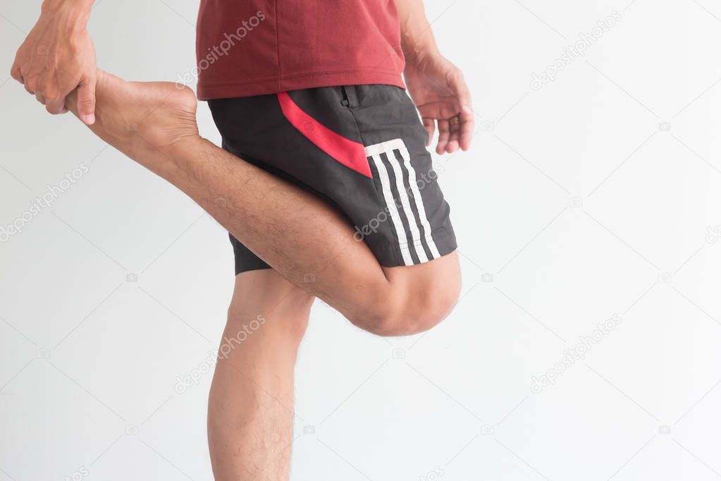 young man with knee pain and copy space