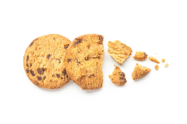 Galletas caseras de chispas de chocolate sobre fondo blanco en vista superior —  Fotos de Stock