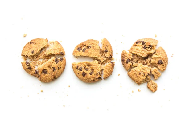 Homemade chocolate chip cookies on white background in top view — Stock Photo, Image