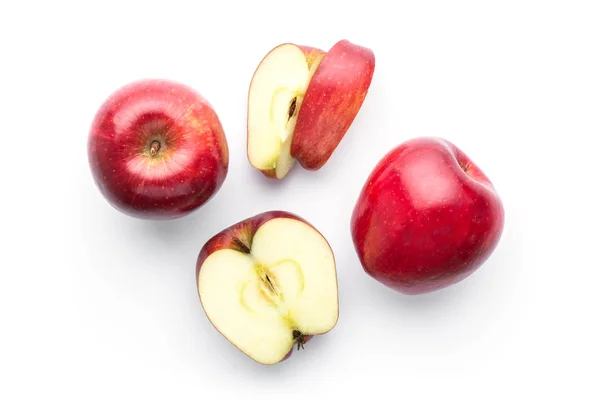 Röda äpplen isolerade på vitt i ovanifrån — Stockfoto
