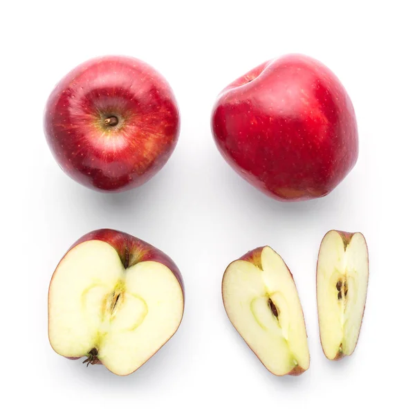 Üstten Görünüm beyaz izole kırmızı elmalar — Stok fotoğraf