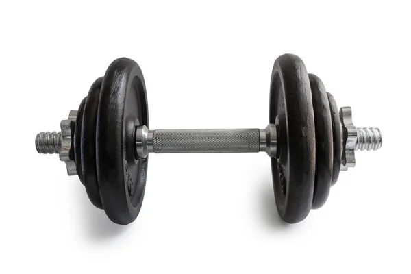 Beyaz üzerine siyah dumbbell içinde Stok Fotoğraf