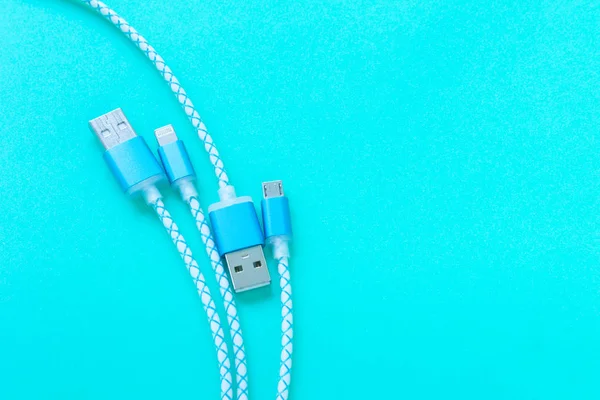 Charging Cable Smartphone Blue Background — Stock Photo, Image