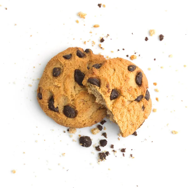 Homemade chocolate chips cookies on white background in top view — Stock Photo, Image