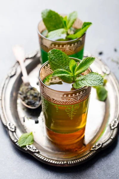 Mint, green tea, Moroccan traditional drink.