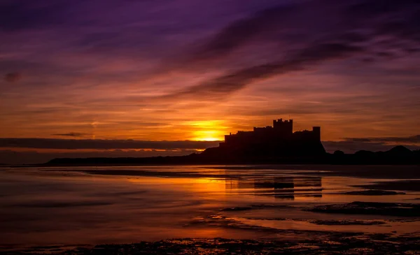 Castillo Bamburgh Amanecer Northumberland — Foto de Stock