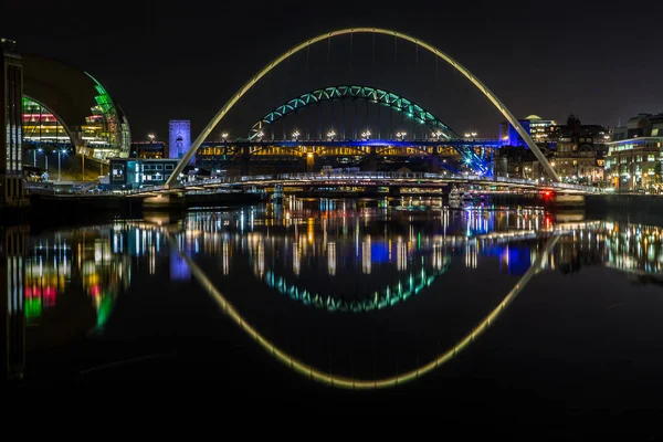 Bridges River Tyne Night Newcastle England — Stok fotoğraf