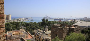 The view of Malaga Port from across the roftops, Spain
