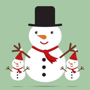Çizgi film kardan adam aile ile sevimli Noel tebrik kartı. Vektör çizim neşeli Noel kavramı.
