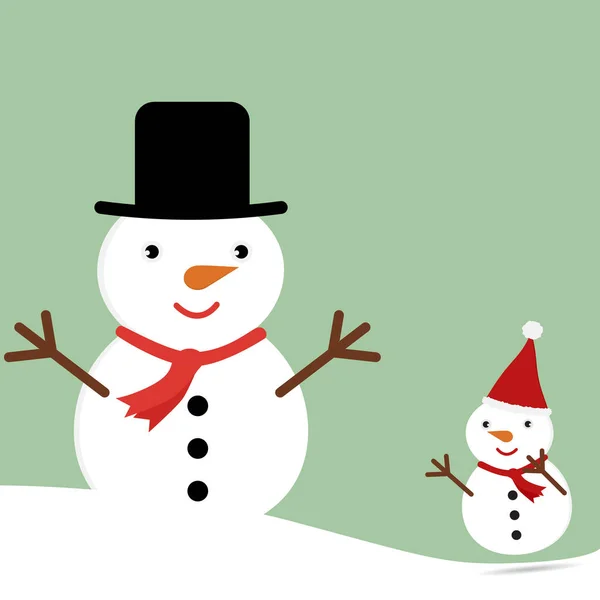Roztomilý vánoční přání s kreslenými sněhulák milenci na sněhu. Vektorové ilustrace a veselé koncept. — Stockový vektor