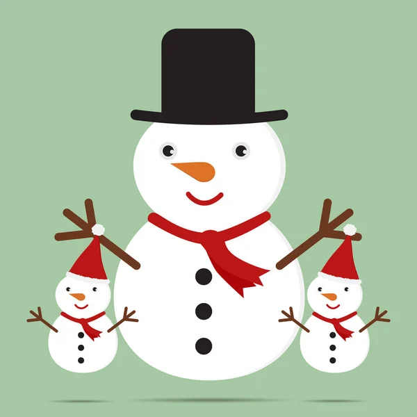 Linda tarjeta de felicitación de Navidad con la familia muñeco de nieve de dibujos animados. Ilustración vectorial Feliz concepto de Navidad . — Vector de stock