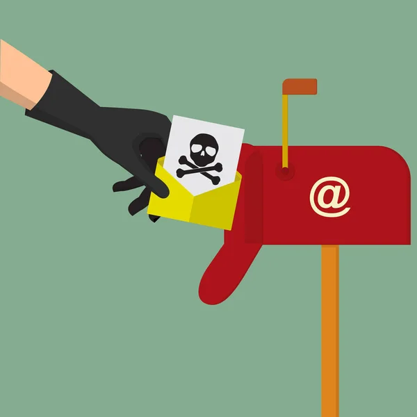 Hideg kéz küld számítógépes vírus spam mail-mail box-támadás — Stock Vector