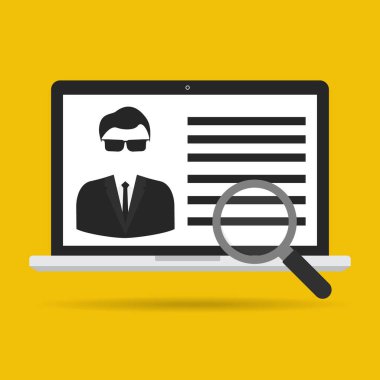 Büyüteç için tanımlanan kullanıcı ile bilgisayar dizüstü. Vektör çizim kullanıcı kimlik doğrulaması iş güvenlik kavramı.