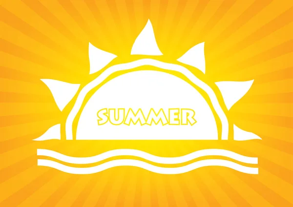 Estate logo tipografia poster su sfondo arancione raggi del sole. Manifesto logo illustrazione vettoriale . — Vettoriale Stock