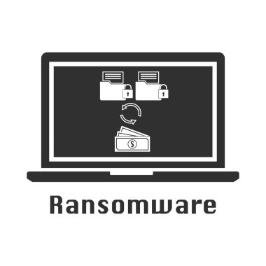 Ransomware malware virüs siyah simgesi. Vektör çizim siber suç güvenlik kavramı.