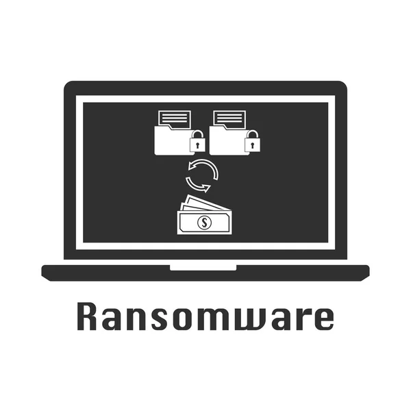 Ransomware Malware Virus schwarzes Symbol. Vektor Illustration Cyber-Kriminalität Sicherheitskonzept. — Stockvektor