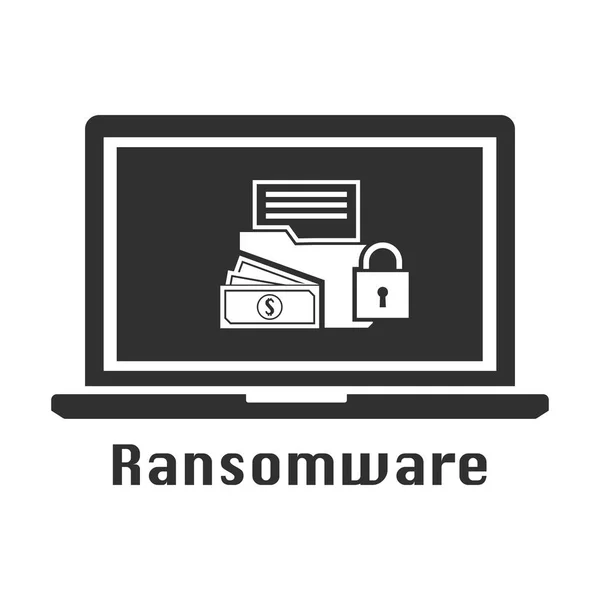 Ransomware Malware Virus schwarzes Symbol. Vektor Illustration Cyber-Kriminalität Sicherheitskonzept. — Stockvektor