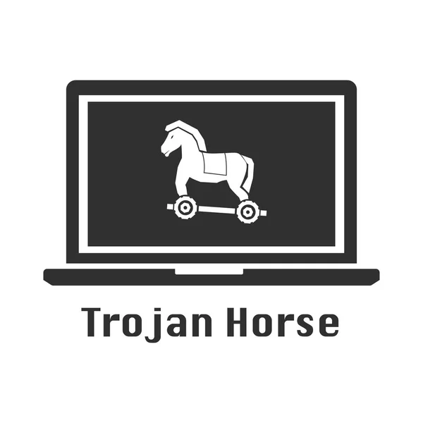 Trojaans paard zwart pictogram. Vector illustratie cyber crime veiligheidsconcept. — Stockvector