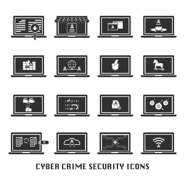 Web サイトのサイバー犯罪黒セキュリティ アイコンを設定します。ベクトル図のサイバー セキュリティの概念. ストックイラスト
