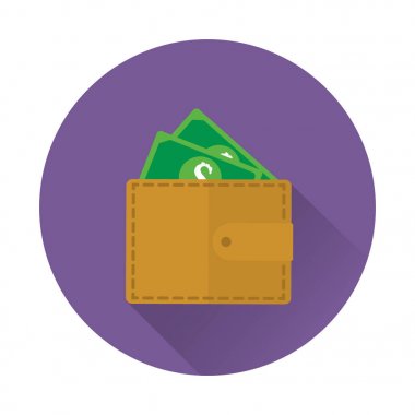 M-cüzdan ve banknot para simgesi uzun gölge simgesi olan. Vektör çizim düz simgesi tasarım.