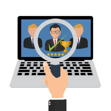 İşe Alım el ile yakınlaştırma büyütme cam malzeme çekme iş kişi aday insanlar grubu. Vektör çizim kelle insan kaynakları kavramları.