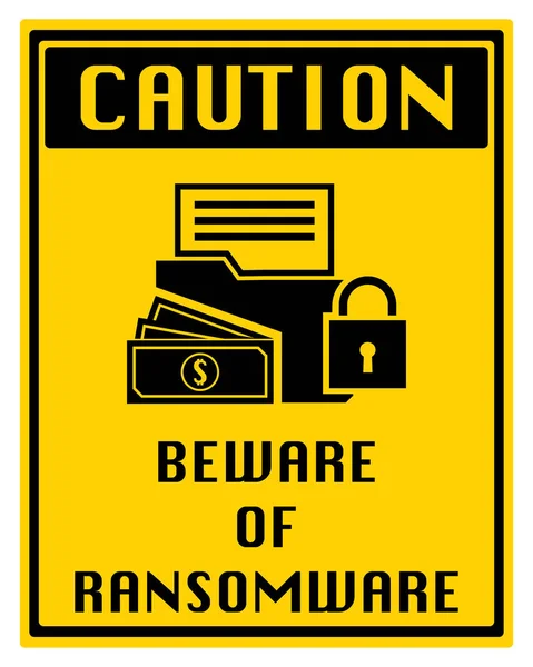 Αυτοκόλλητο λογότυπο σχεδιασμό με φάκελο κλειδωμένο και μασάζ beware των ransomware malware wannacry ιό κρυπτογραφημένα αρχεία. Εικονογράφηση διάνυσμα έγκλημα στον κυβερνοχώρο και cyber έννοια ασφάλειας. — Διανυσματικό Αρχείο