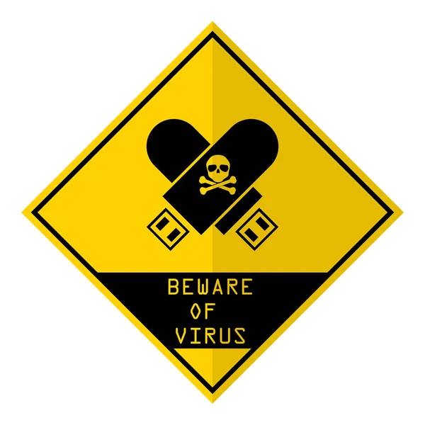 Aviso de exclamação aviso sinal de vírus cuidado. Ilustração vetorial cibercrime e cibersegurança conceito . —  Vetores de Stock