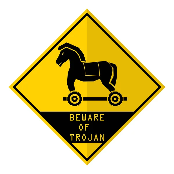感嘆符警告トロイの木馬の記号に注意してください。ベクトル図のサイバー犯罪、サイバー セキュリティの概念. ロイヤリティフリーのストックイラスト