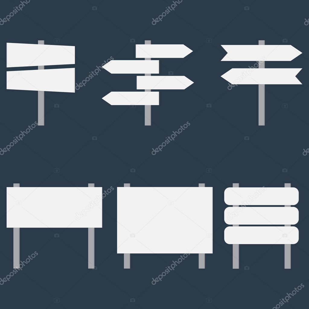 Road signs board flat design icon set on blue background. Vector illustration icon sign concept.