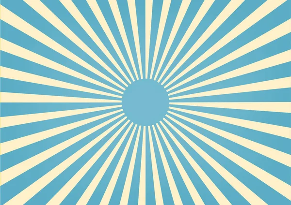 Rayos de sol, explosión de sol sobre fondo de color azul. Vector ilustración verano fondo diseño . — Vector de stock