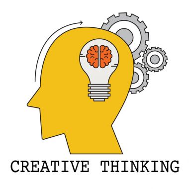 Doodle tasarım düz çizgi yaratıcı düşünme büyük fikir ampul. Vektör illüstrasyon iş fikir kavramı.