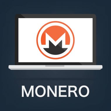Bilgisayar dizüstü Monero Xmr cryptocurrency blockchain teknolojisi logolu. Vektör çizim logo kavramı.