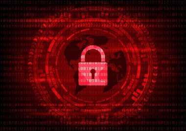 Kötü amaçlı yazılım Ransomware virüs dosyaları ve gösteri tuş kilidi ile dünya harita ikili kod ve dişli arka plan üzerinde şifreli. Vektör çizim siber suçlar ve siber güvenlik kavramı.