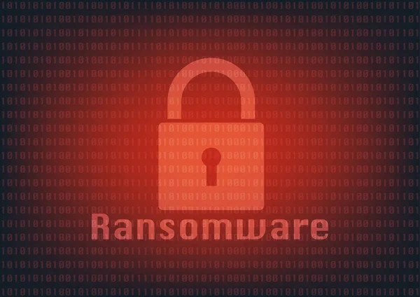 Abstracte Malware Ransomware virus bestanden gecodeerd met sleutel op binaire beetje achtergrond. Vector illustratie cybercriminaliteit en cyber security concept. — Stockvector