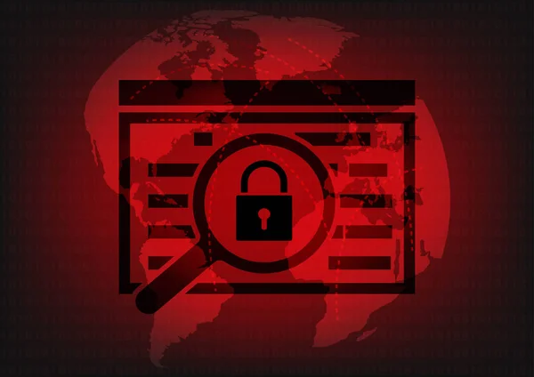 Resumen Malware virus ransomware archivos cifrados con bloqueo de llave en el fondo del mapa wolrd. Ilustración vectorial de ciberdelincuencia y ciberseguridad . — Vector de stock