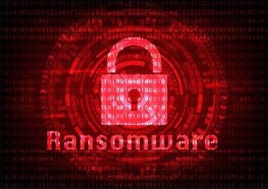 Soyut Malware Ransomware virüs ile ikili anahtar dosyaları şifreli bit arka plan. Vektör çizim siber suçlar ve siber güvenlik kavramı.
