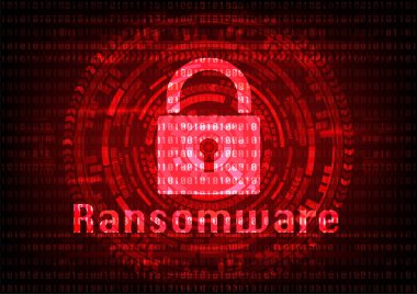 Soyut Malware Ransomware virüs ile ikili anahtar dosyaları şifreli bit arka plan. Vektör çizim siber suçlar ve siber güvenlik kavramı.