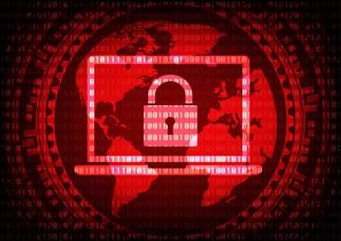Soyut Malware Ransomware virüs dizüstü bilgisayar dosyaları ikili anahtar ile şifrelenmiş biraz arka plan. Vektör çizim siber suçlar ve siber güvenlik kavramı.