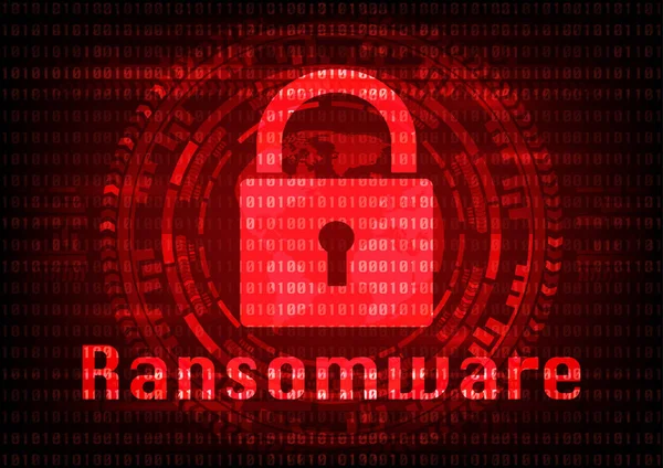 Resumen Malware virus ransomware encriptado archivos con clave en el fondo de bits binarios. Ilustración vectorial de ciberdelincuencia y ciberseguridad . — Archivo Imágenes Vectoriales