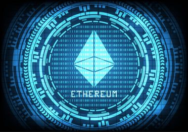 Teknoloji ethereum devre hatta ikili kod ve Gears'ı arka plan ile soyut. Vektör çizim Cryptocurrency incelemesi kavramı.