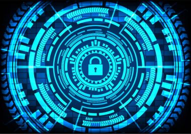 Soyut Malware Ransomware virüs şifrelenmiş dosyaları tuş takımı vites mavi arka plan ile. Vektör çizim siber suçlar ve siber güvenlik kavramı.