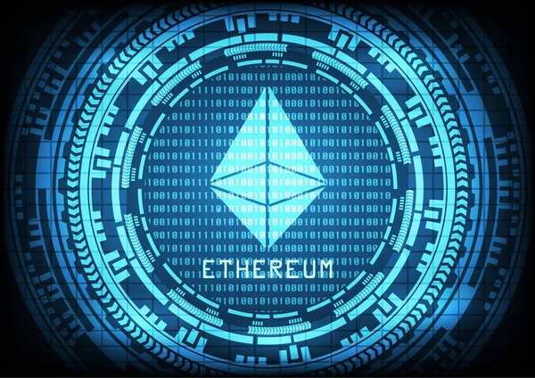 Ethereum tecnologia abstrata com linha de circuito em código binário e fundo engrenagens. Ilustração vetorial Criptomoeda conceito de mineração . —  Vetores de Stock