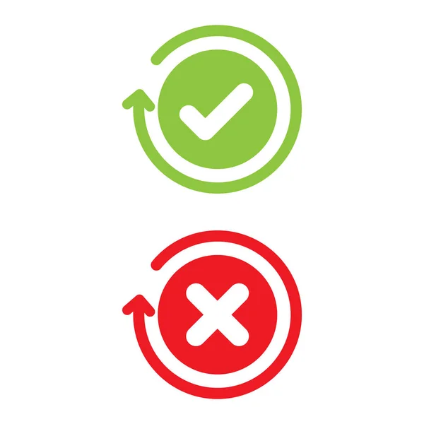 Marca de verificación verde y marca X roja derecha e incorrecta. Ilustración vectorial icono de negocio concepto . — Vector de stock